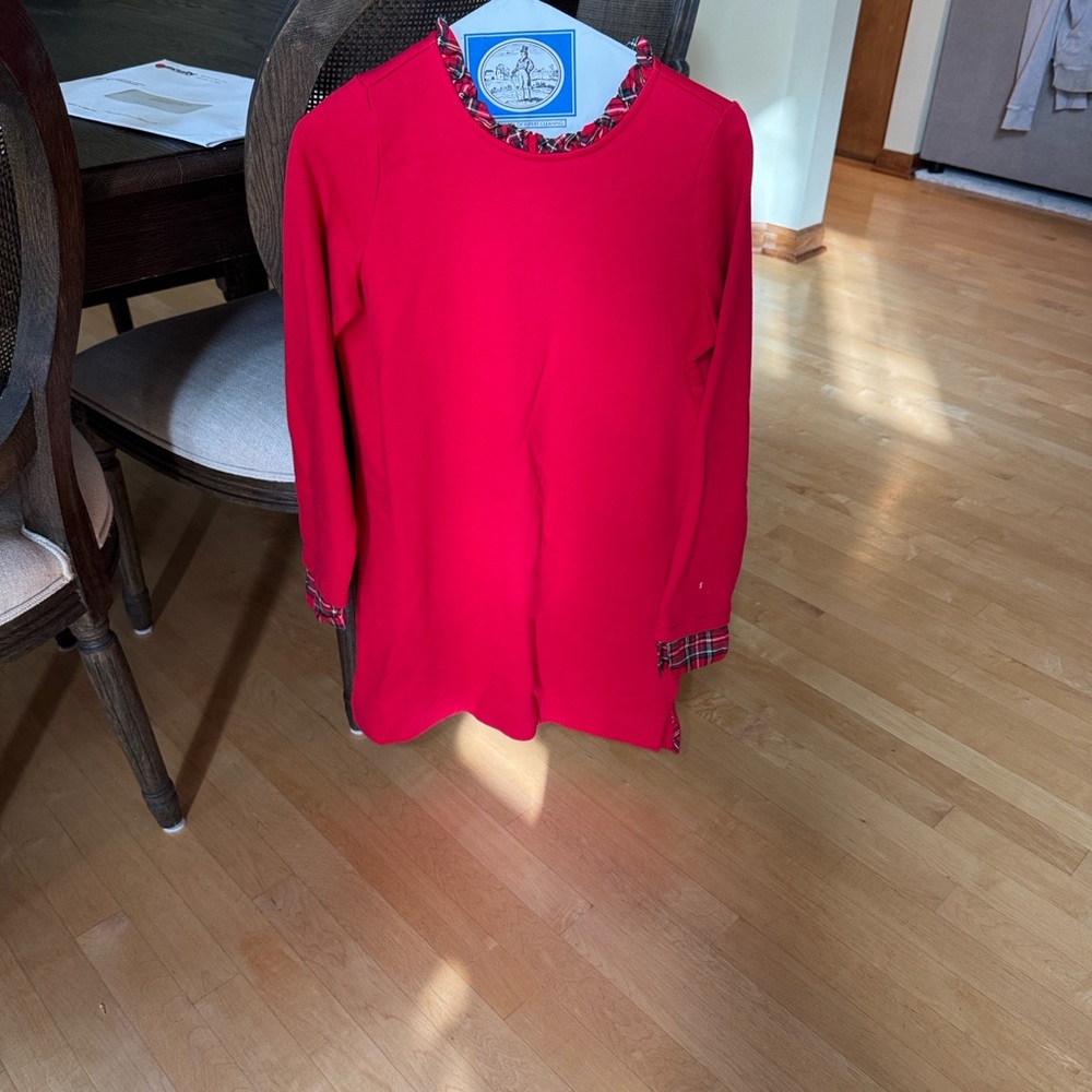 Girls Red Long Sleeve Sweatshirt Dress with Christmas Plaid Accents